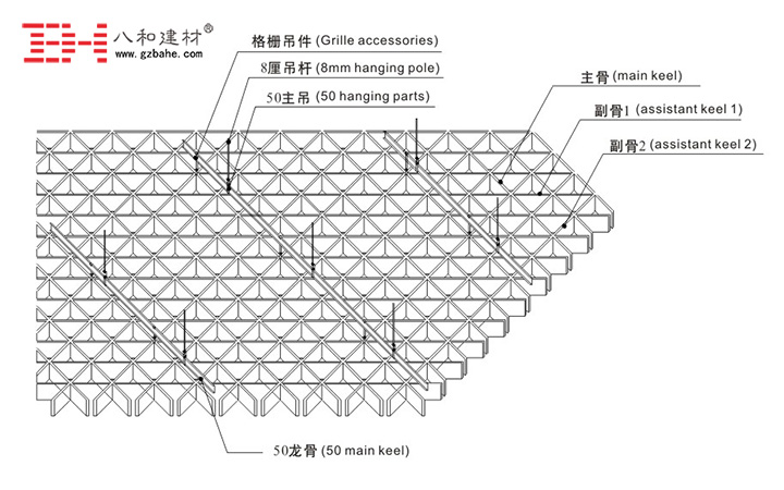 三角形鋁格柵吊頂安裝節點圖